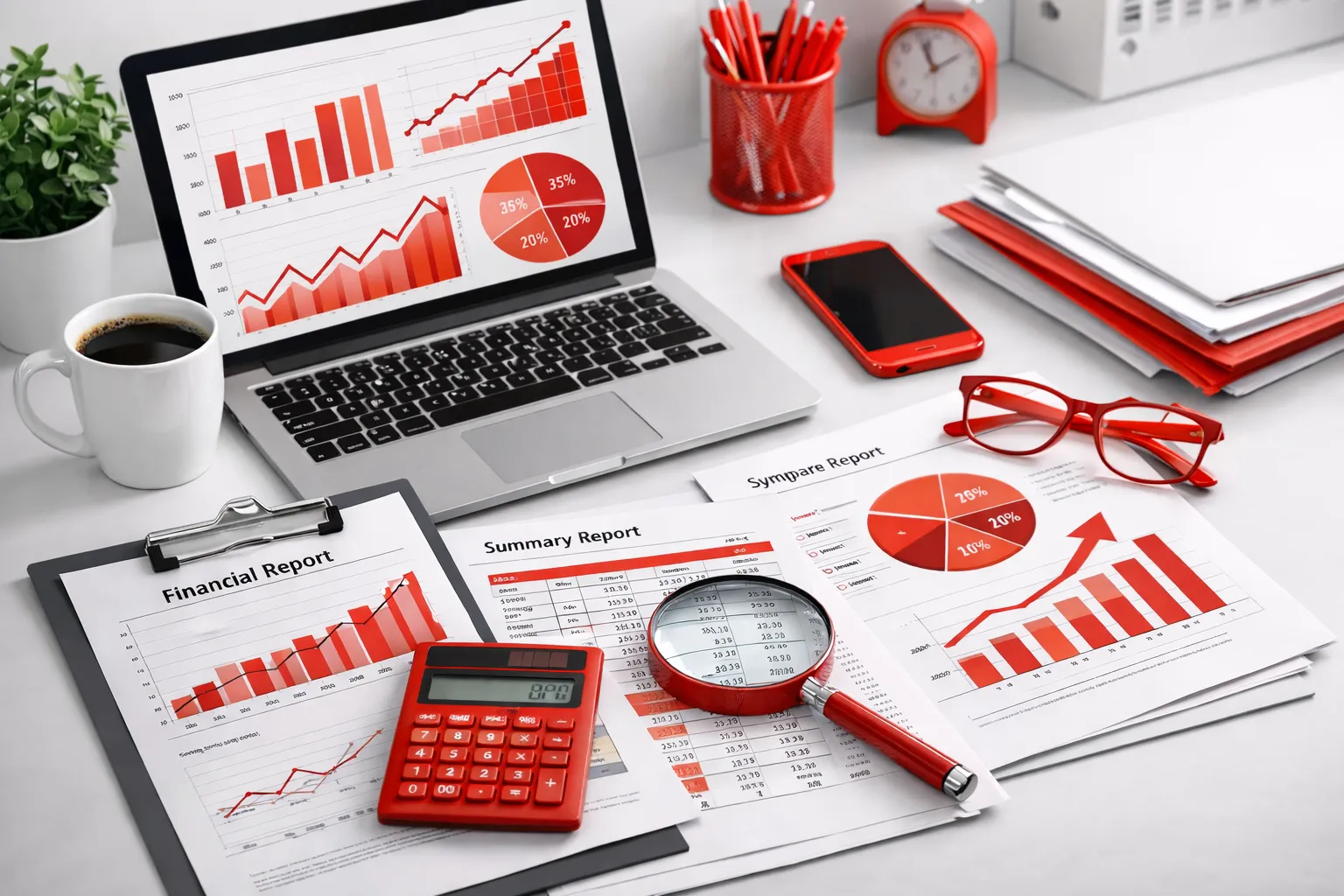 Analiză financiară și documente pe un birou modern